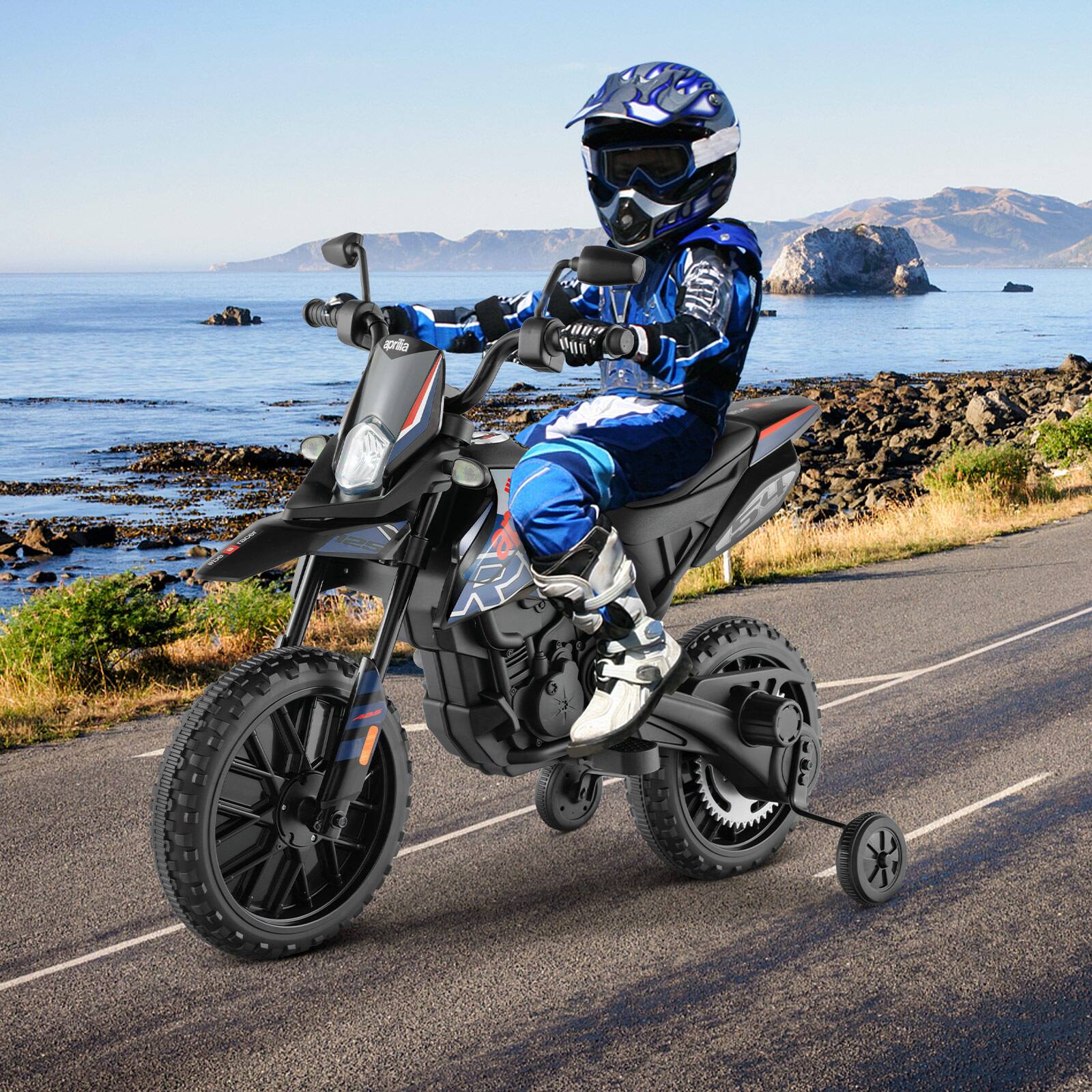 Alt View 1. Costway - Costway 12V Licensed Aprilia Kids Ride On Motorcycle Electric Dirt Bike with Light & Music - Blue.