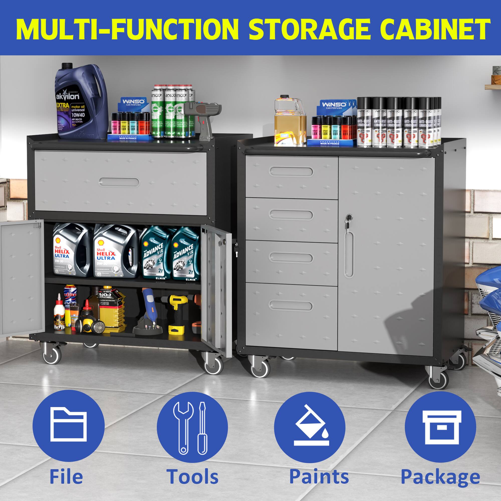 MULTI-FUNCTION STORAGE CABINET

- File
- Tools
- Paints
- Package