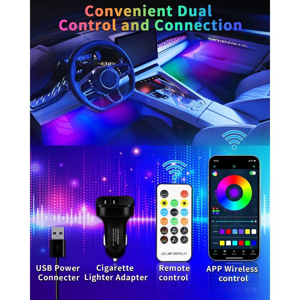 Convenient Dual Control and Connection

- USB Power Connector
- Cigarette Lighter Adapter
- LED Lamp Controller
- Remote control
- APP Wireless control