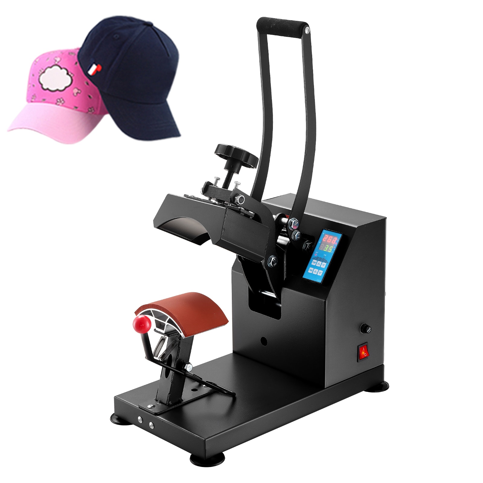 VEVOR - 6x3.75Inch Curved Element Hat Press Clamshell Design Heat Press for Hats Rigid Steel Frame No Stick Digital LCD Timer - Black