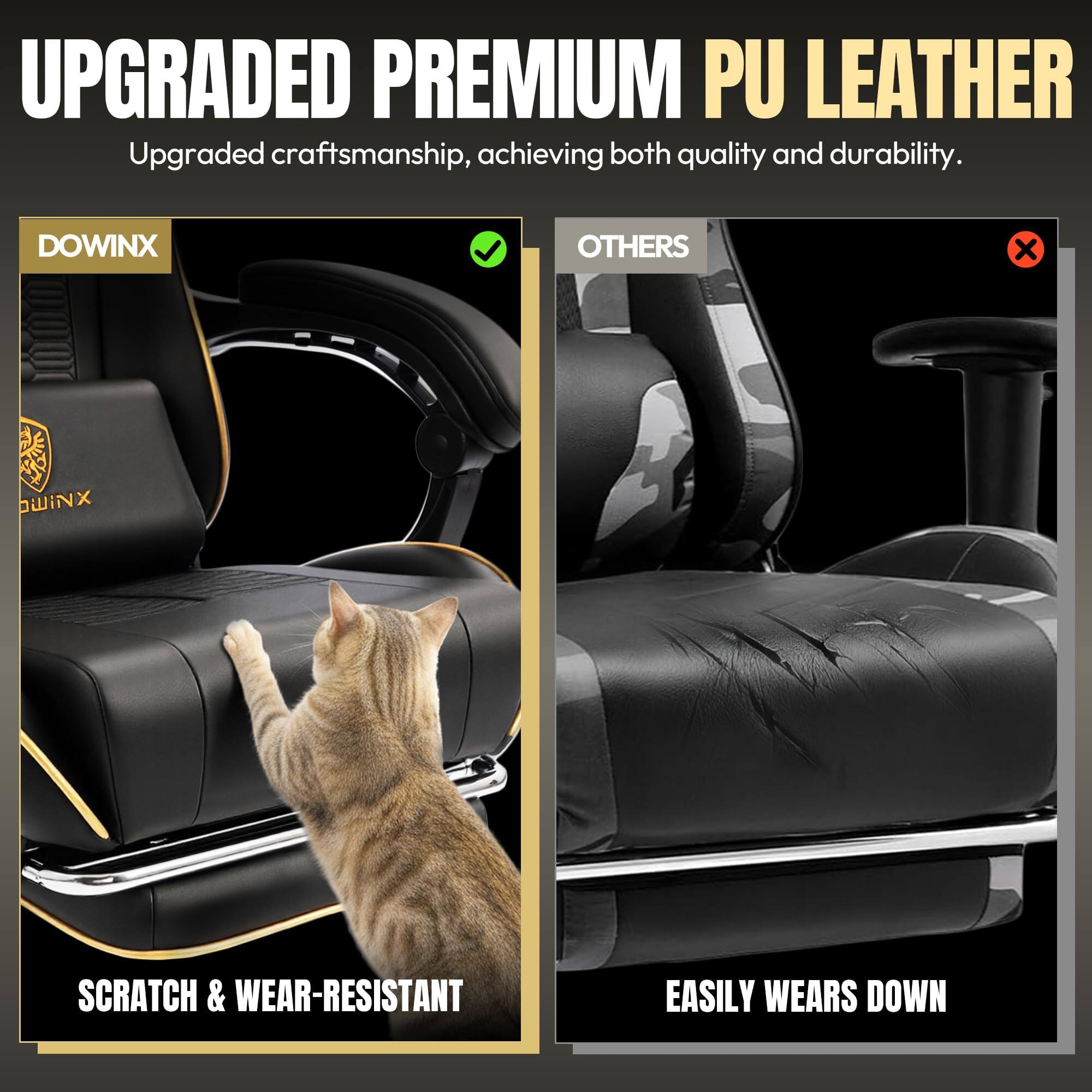 UPGRADED PREMIUM PU LEATHER  
Upgraded craftsmanship, achieving both quality and durability.  

DOWINX  
SCRATCH & WEAR-RESISTANT  

OTHERS  
EASILY WEARS DOWN