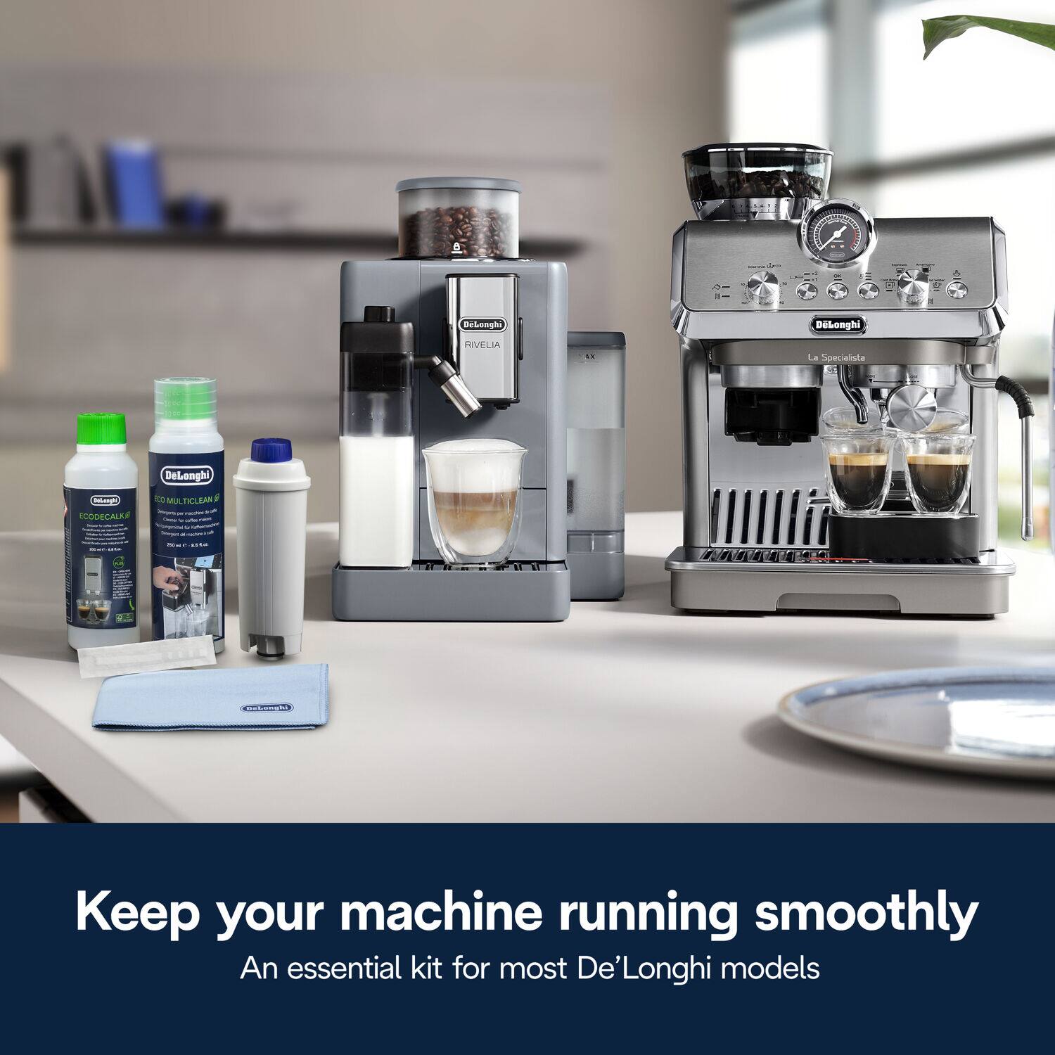 Keep your machine running smoothly  
An essential kit for most De'Longhi models