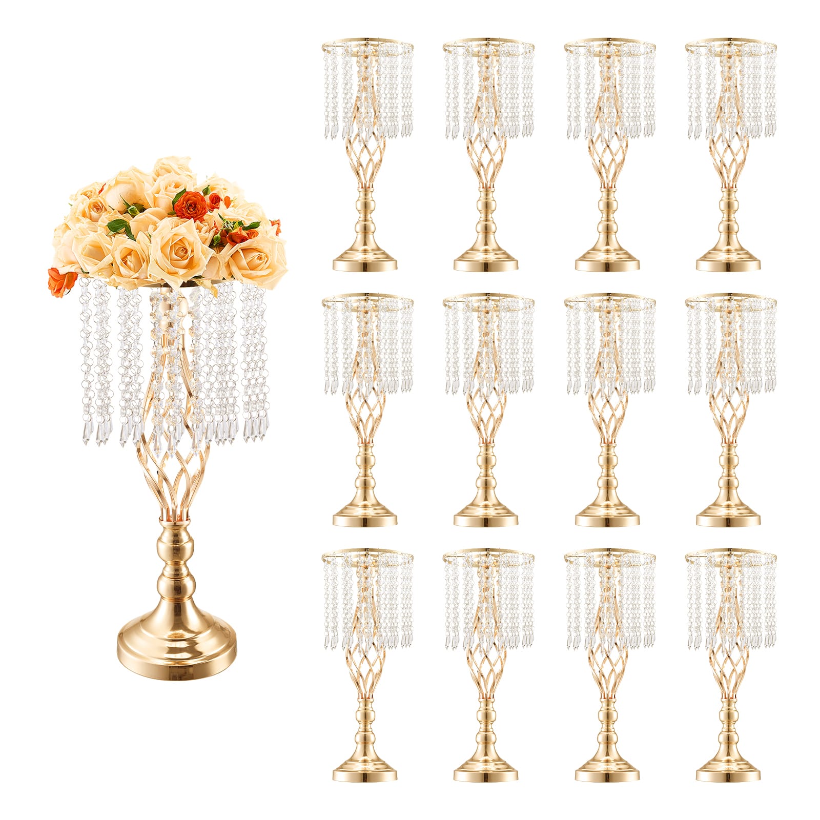 Photos - Other Decoration Vevor  12PCS 49cm/19.3” Tall Crystal Wedding Flower Stand, Metal Wedding Centerpiece Vase, Gold Flower Holders - French Gol 
