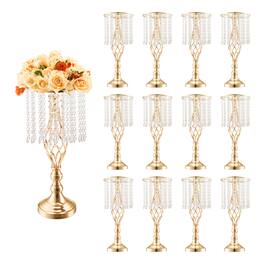 VEVOR - 12PCS 49cm/19.3” Tall Crystal Wedding Flower Stand, Metal Wedding Centerpiece Vase, Gold Flower Holders - French Gold