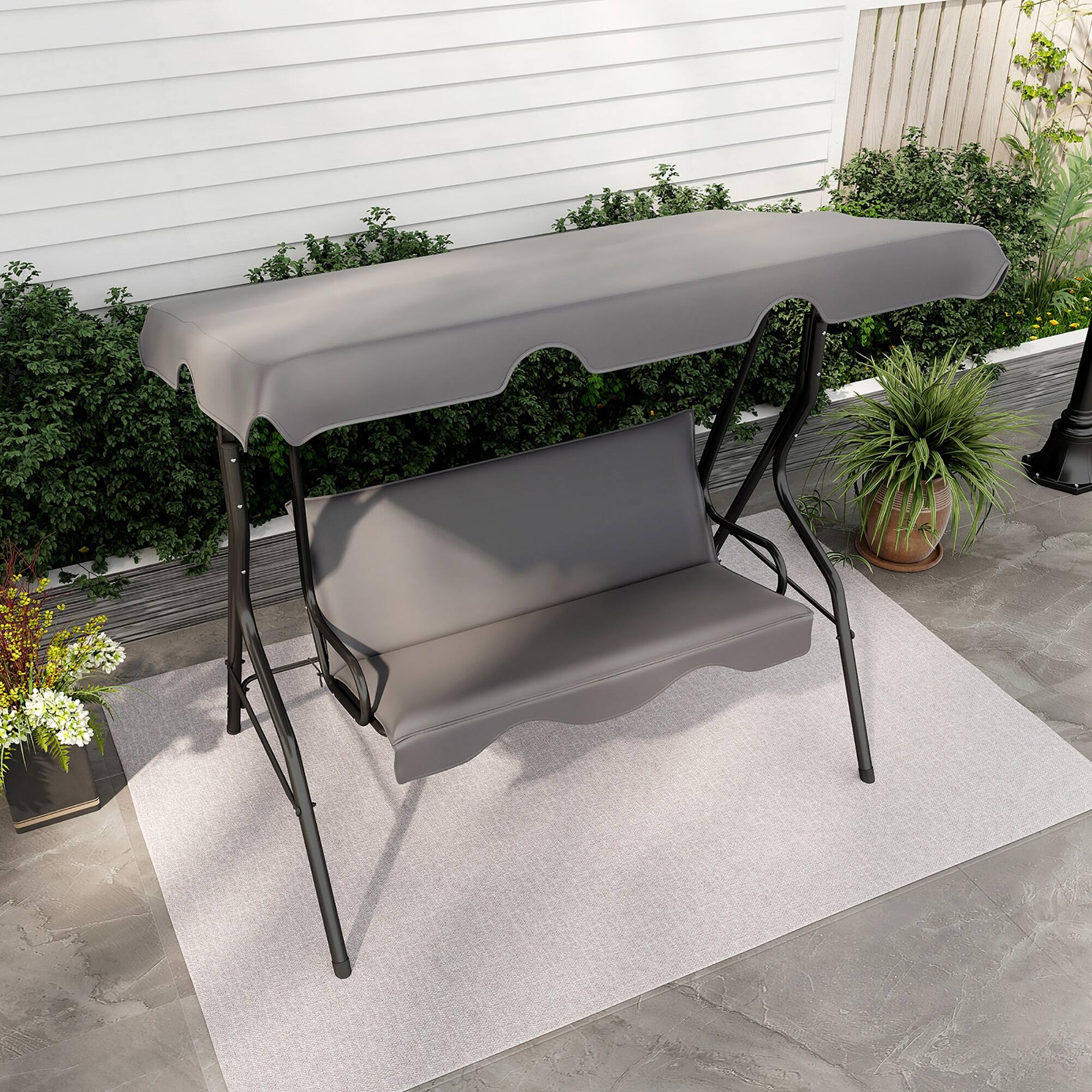 Alt View 3. Gymax - Gymax 3-Person Swing Chair Porch Swing Seat w/ Adjustable Canopy Removable Cushion Gray - Gray.