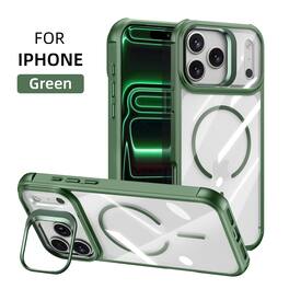 Dteck - Magnetic Case for Apple iPhone 17 Pro Max with Integrated Camera Ring Stand, Clear Shockproof Protective Hybrid Cover - Green
