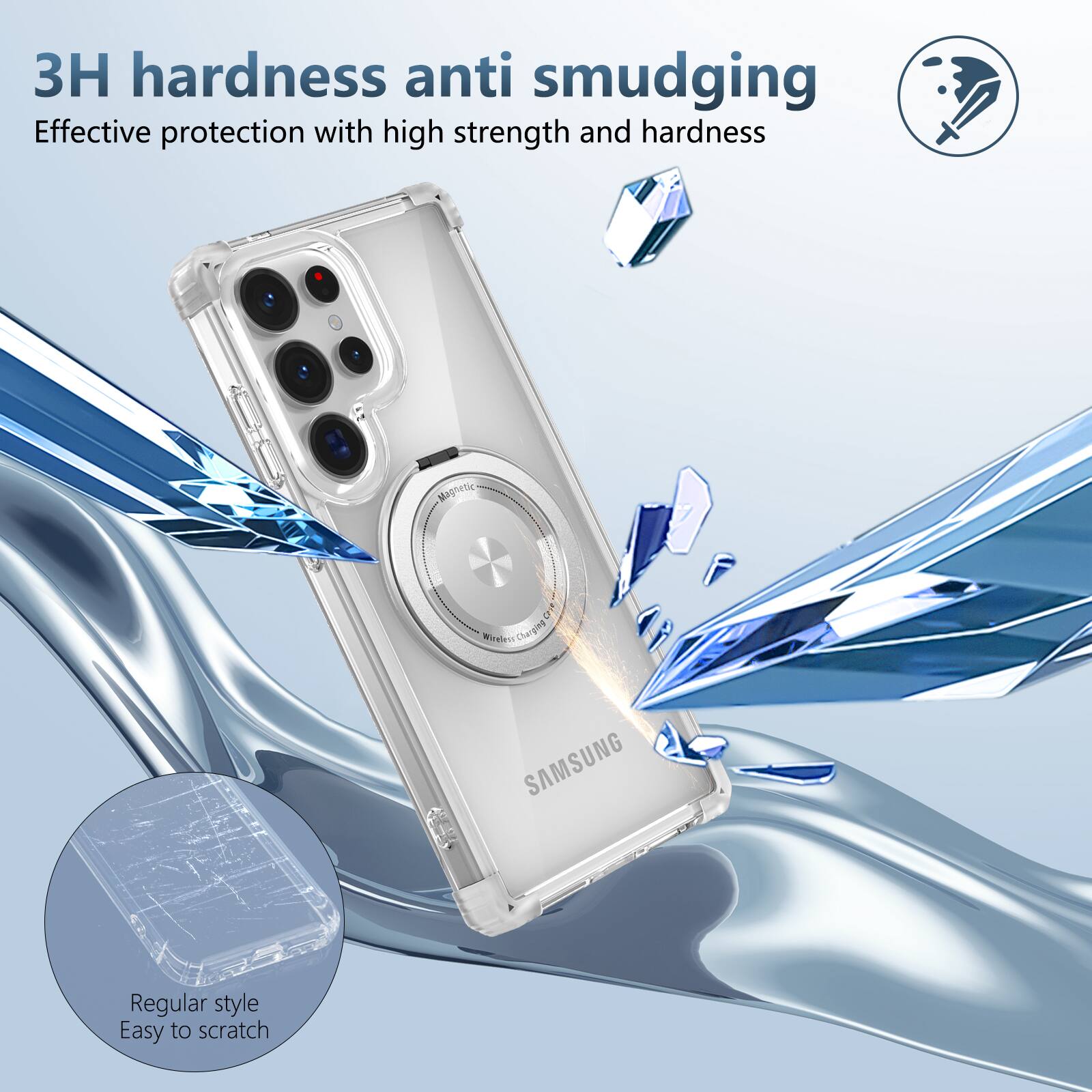3H hardness anti smudging  
Effective protection with high strength and hardness  

Regular style  
Easy to scratch