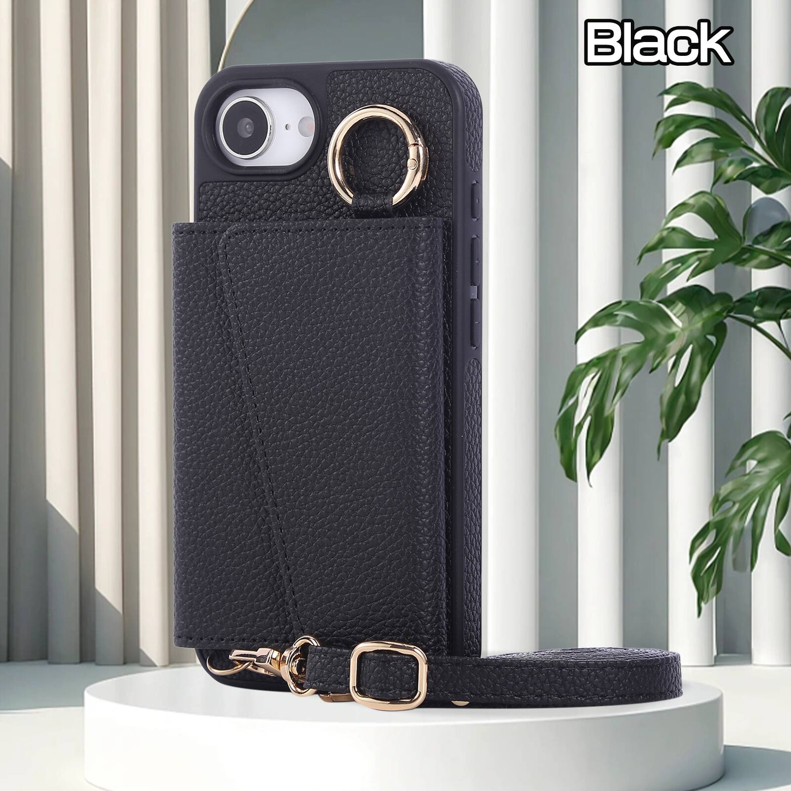 Alt View 2. Dteck - Crossbody Wallet Case for Apple iPhone 17e / 16e,with Makeup Mirror and Card Holder,Premium Faux Leather Texture Cover - Black.