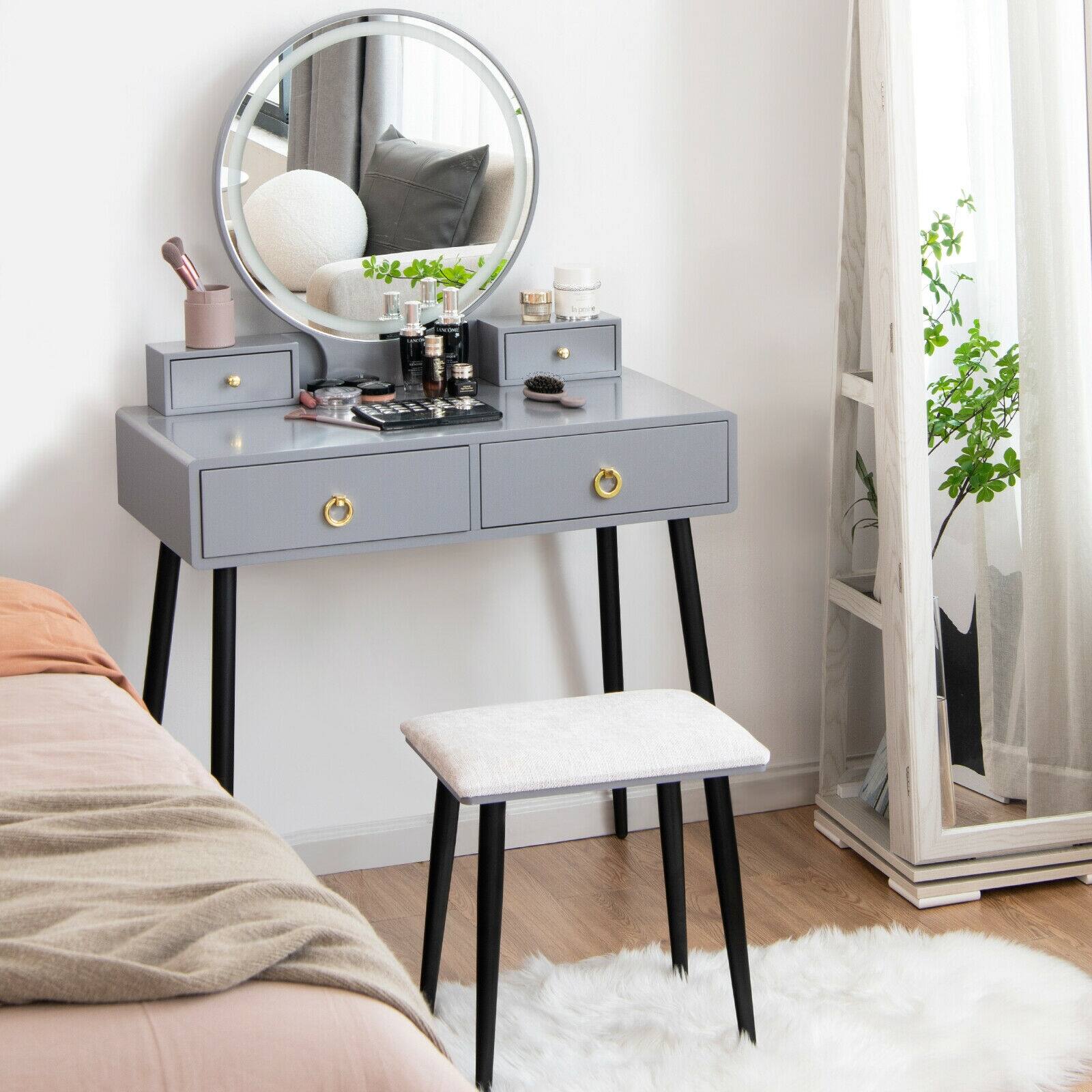 Alt View 8. Ecooso - 1-Mirror Vanity Table Set with Storage Drawers for Bedroom Makeup Area - Gray.