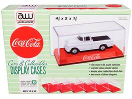 Autoworld - 6 Collectible Acrylic Display Show Cases with Plastic Bases with 3 Different Slogans "Coca-Cola" for 1/64 Scale - Red