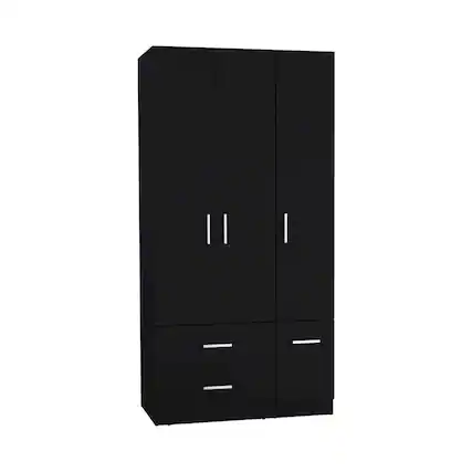 Front. TuHome - Sebree Four Door Armoire Black MDF - White.