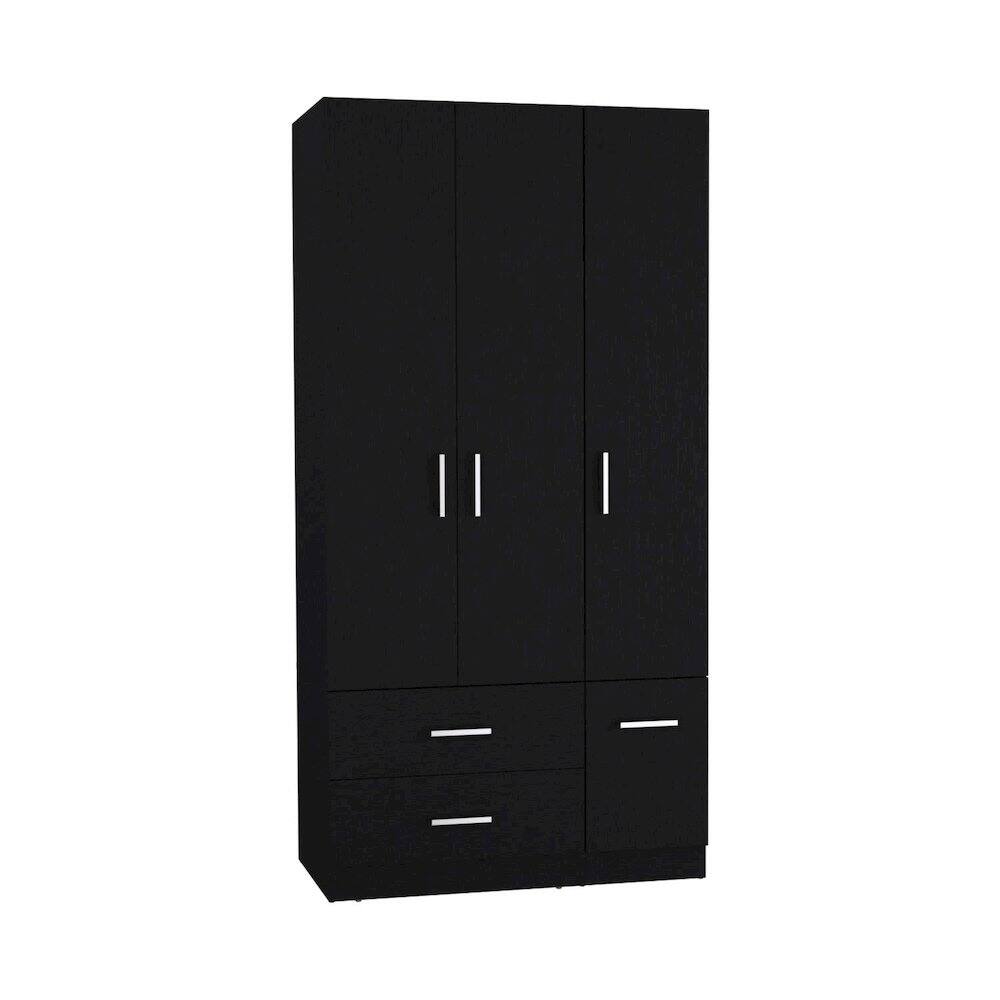 Front. TuHome - Sebree Four Door Armoire Black MDF - White.