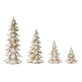 BreeBe - Gold Flocked Pine Tree Decor (Set of 4) - Gold, White