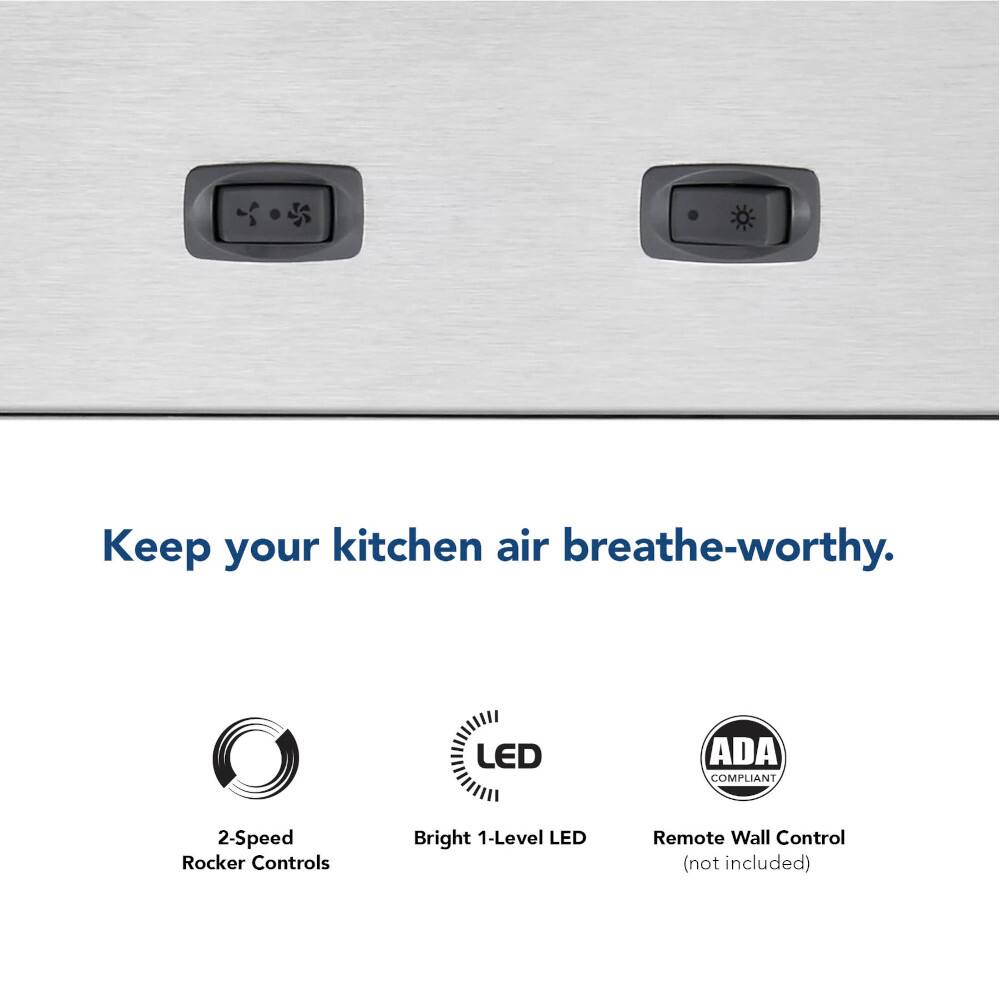 Keep your kitchen air breathe-worthy. LED ADA COMPLIANT 2-Speed Rocker Controls Bright 1-Level LED Remote Wall Control (not included).