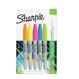 Sharpie - Neon Permanent Markers, Fine Tip, 5/Pack - Assorted Neon