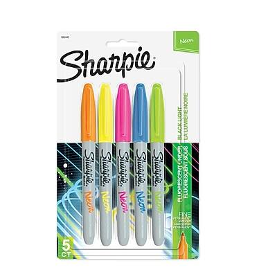 Sharpie - Neon Permanent Markers, Fine Tip, 5/Pack - Assorted Neon