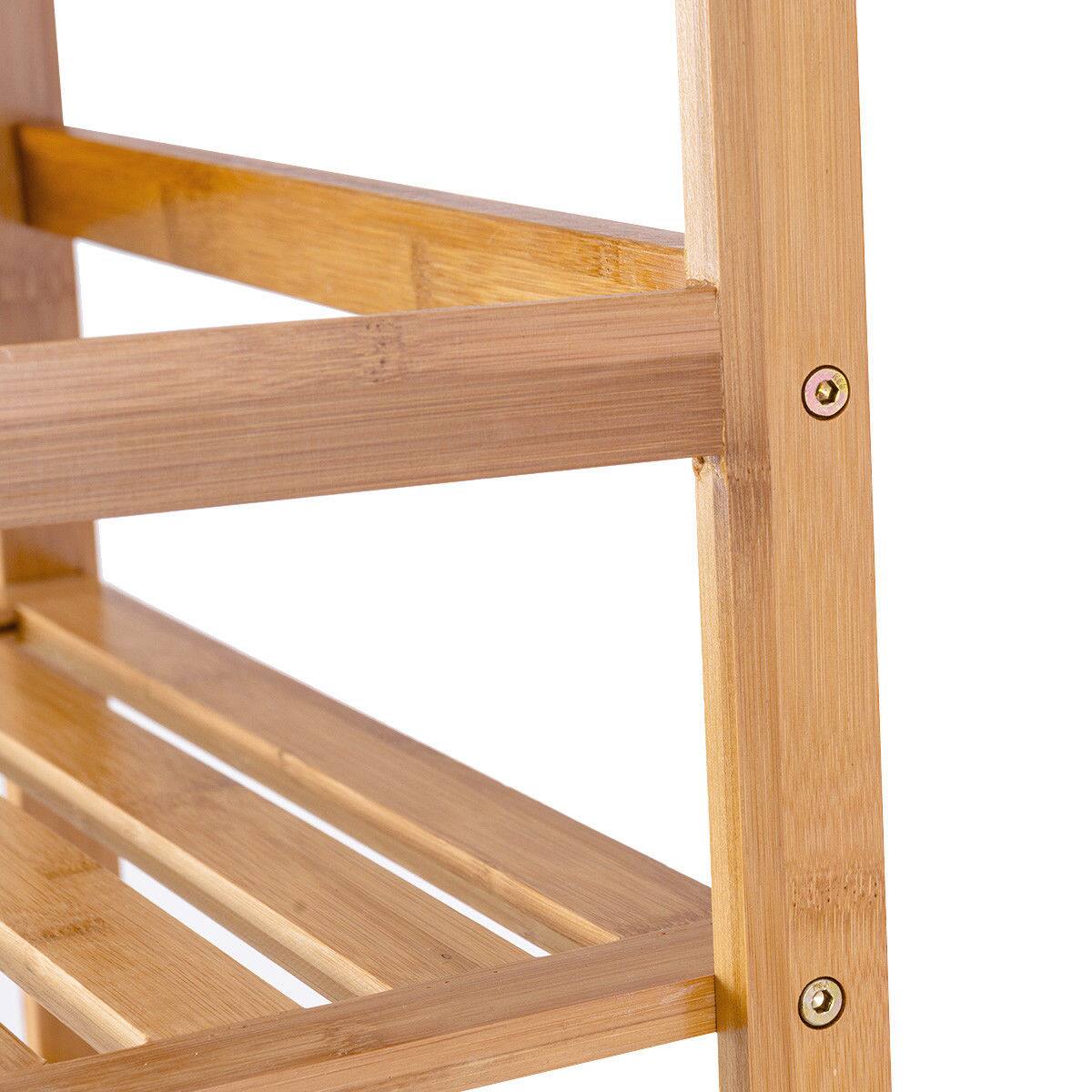 Alt View 8. Costway - Multifunctional 4 Shelf Bamboo Bookcase Ladder Plant Flower Stand Rack Storage - Natural.