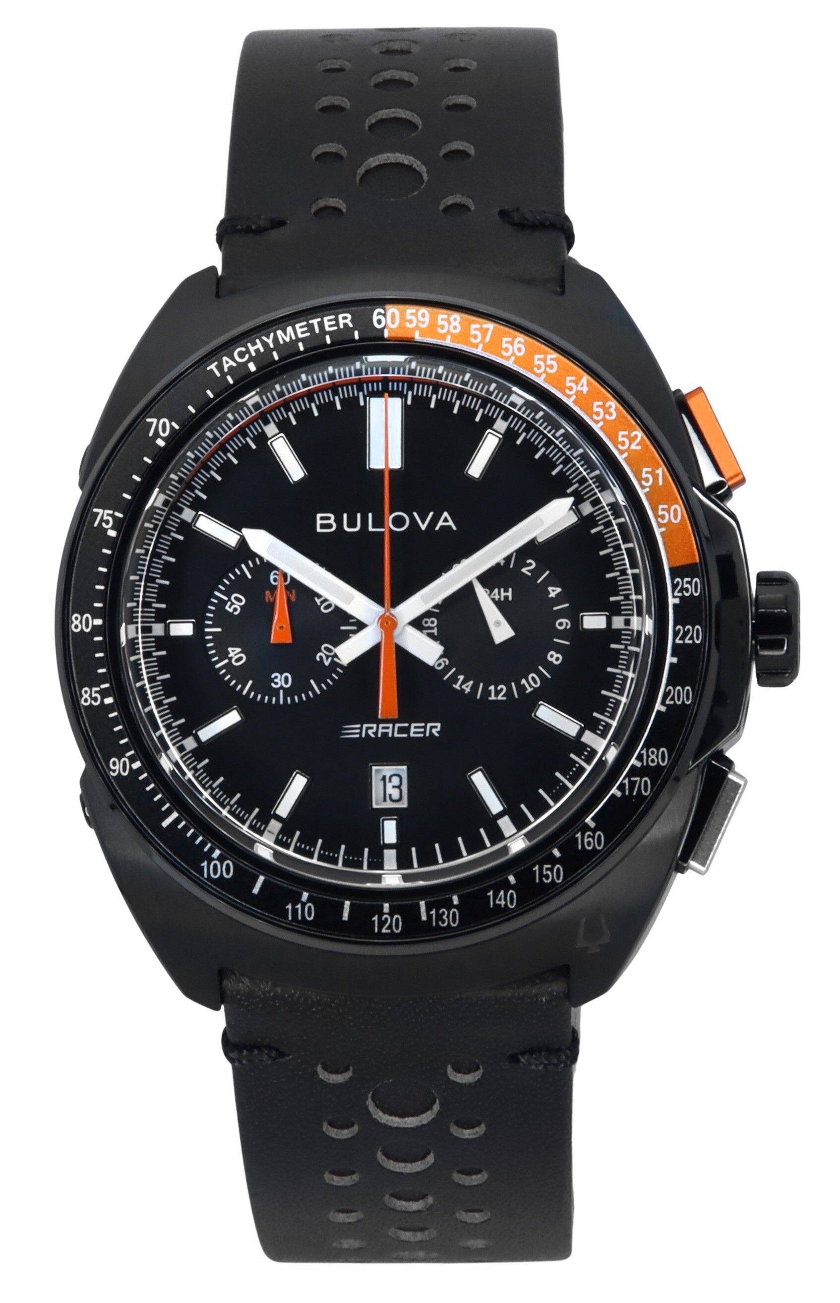 Bulova - Racer Chronograph Tachymeter Dial Quartz 98B428 100M Mens Watch - Black