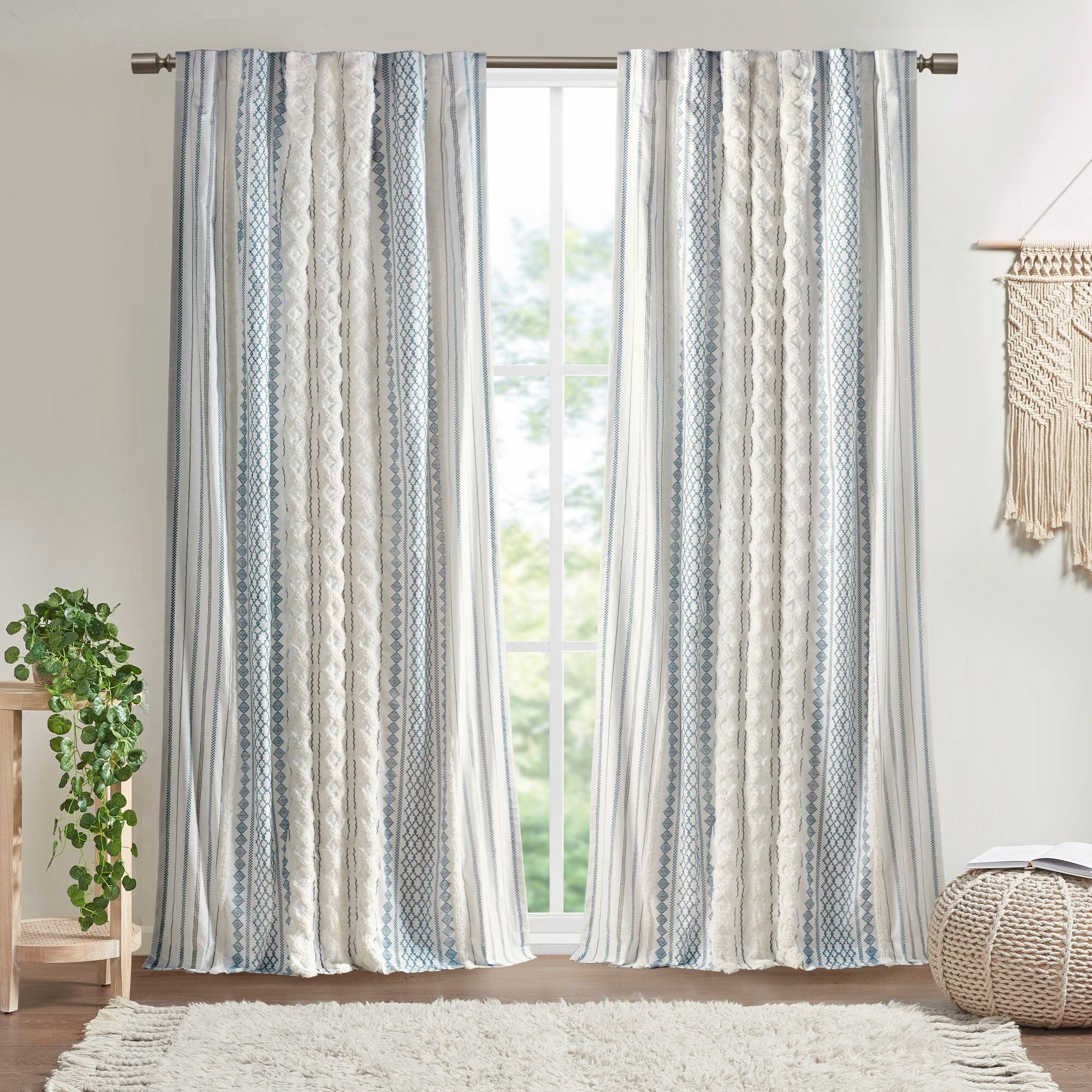 Alt View 6. BreeBe - Cotton Printed Curtain Panel with Chenille Stripe and Lining 50x108' - Multi.