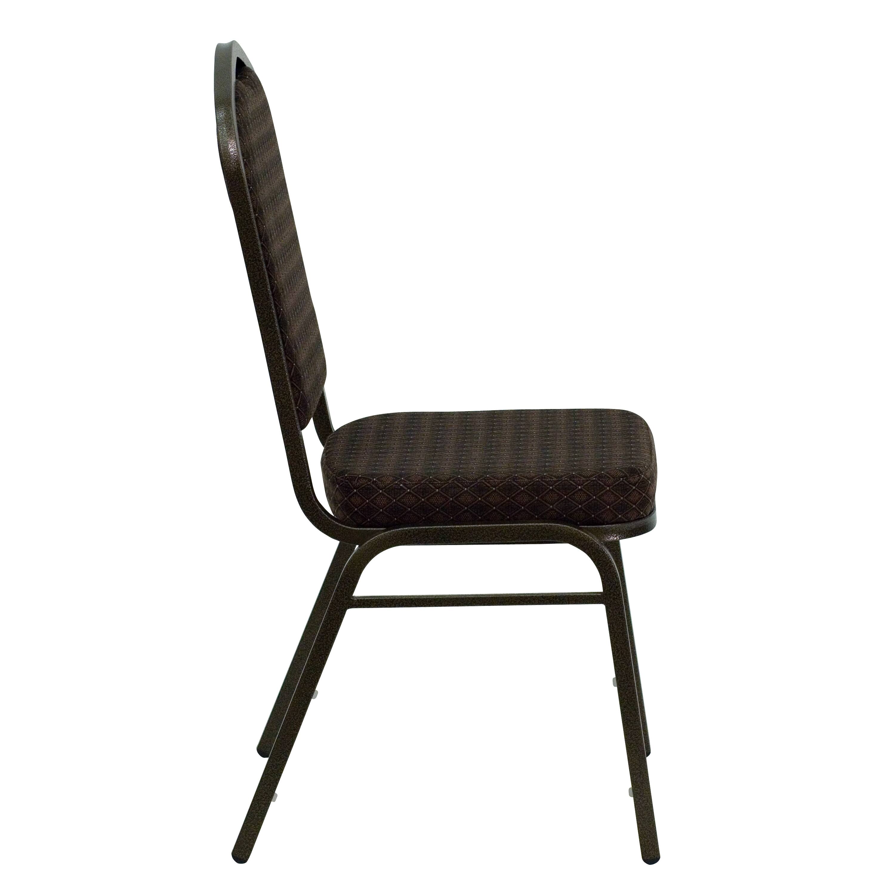Alt View 6. Emma + Oliver - Crown Back Stacking Banquet Dining Chair - Brown Patterned Fabric/Gold Vein Frame.