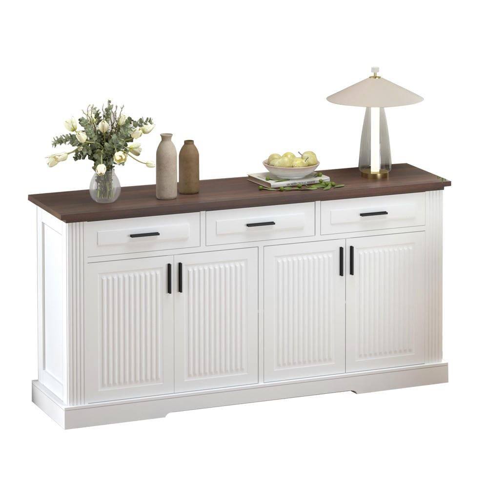 Alt View 4. Kadyn - 63" Fluted Sideboard Cabinet with Storage for Kitchen and Dining Room - White - White.