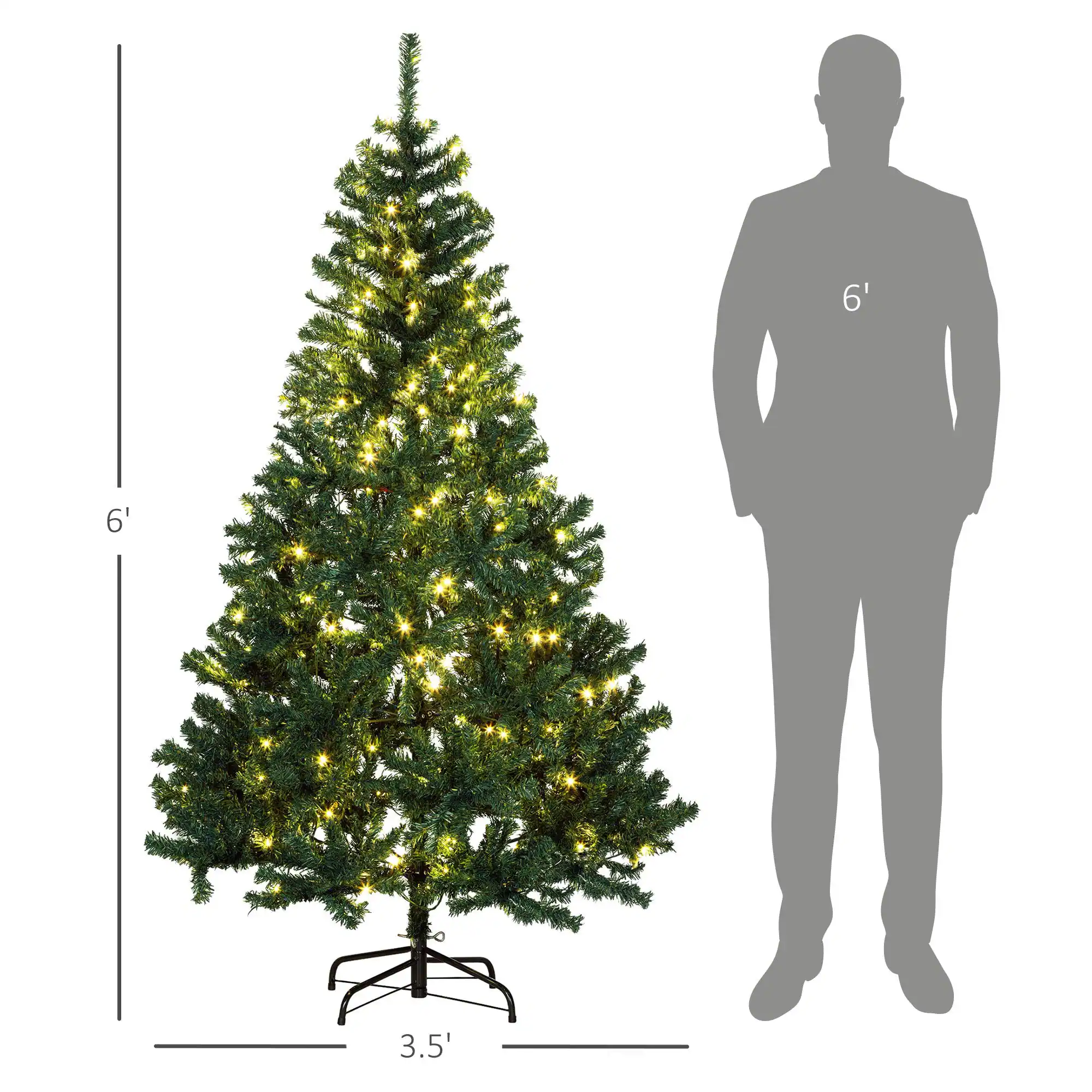 Left. BreeBe - 6 ft Tall Prelit Christmas Tree Douglas Fir Artificial Christmas Tree with Realistic Branches - Green.