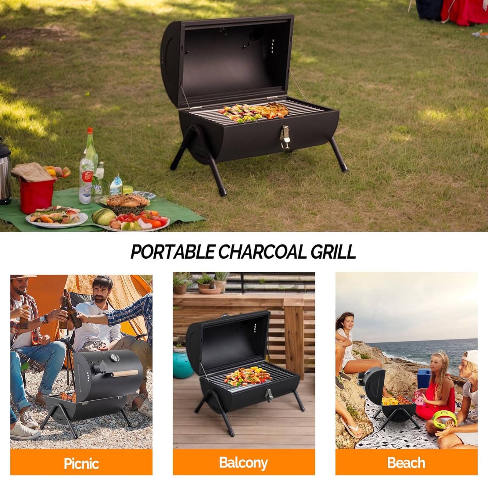 PORTABLE CHARCOAL GRILL

Picnic  
Balcony  
Beach