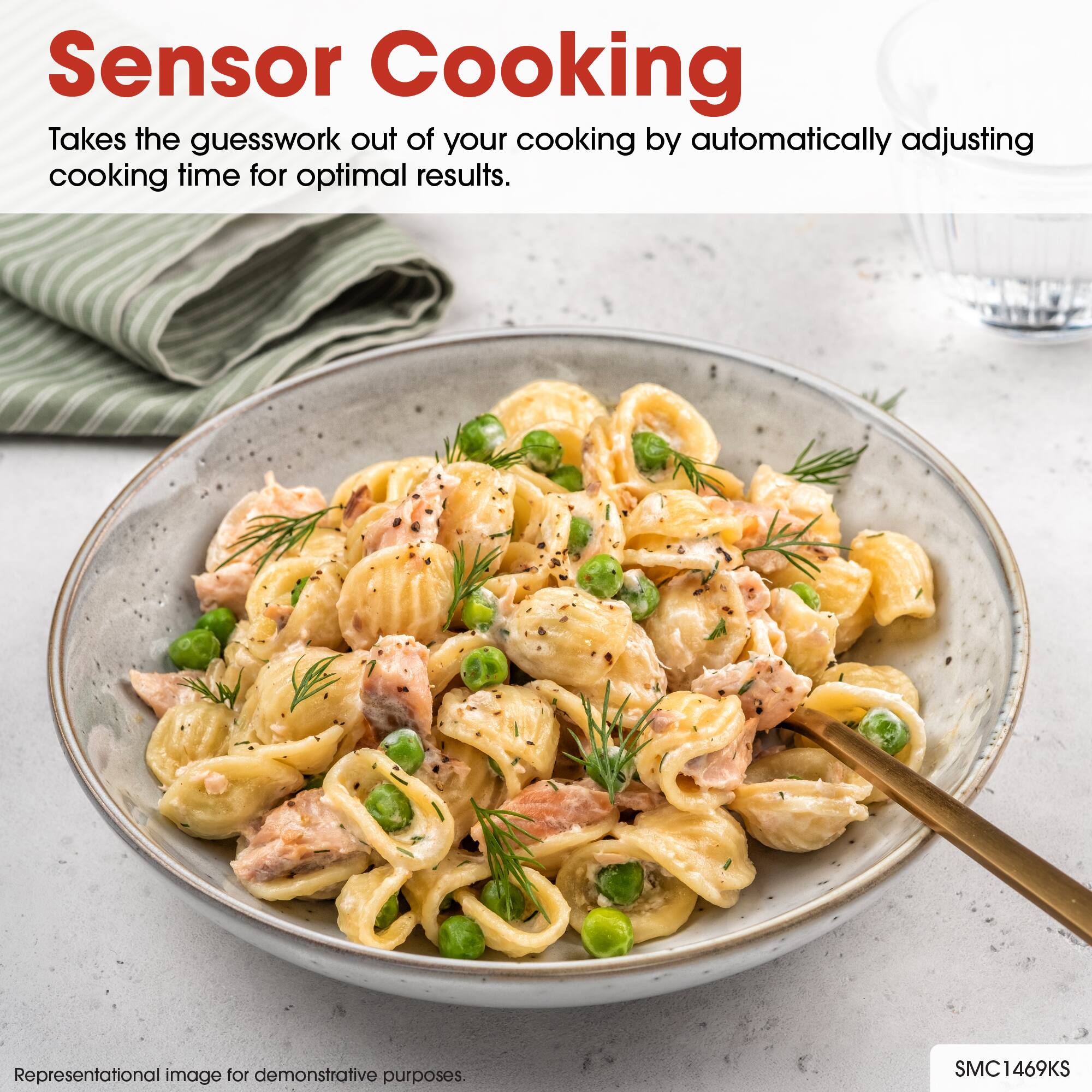 Sensor Cooking  
Takes the guesswork out of your cooking by automatically adjusting cooking time for optimal results.  

Representational image for demonstrative purposes.  

SMC1469KS