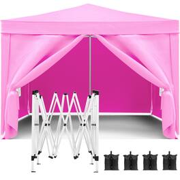 JUJABU - 10'x10' Outdoor Event Portable Tent Shelter UPF 50+ with 4 Removable Sidewalls and Carry Bag - Pink