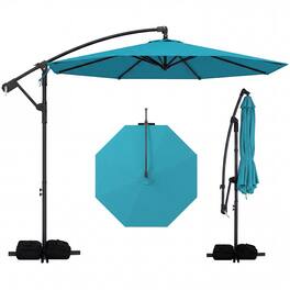 Costway - 10 FT Offset Hanging Umbrella with Base Patio Cantilever Umbrella 360° Rotation - Turquoise