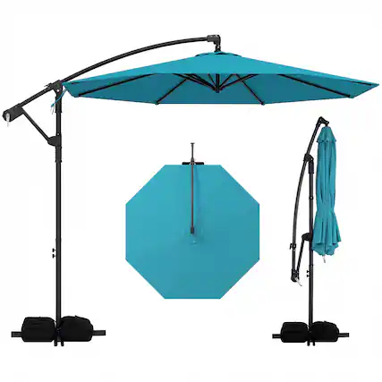 Front. Costway - Costway 10 FT Offset Hanging Umbrella with Base Patio Cantilever Umbrella 360° Rotation - Turquoise.