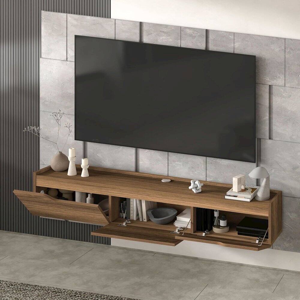 Alt View 3. Atelier Mobili - Floating TV Stand for Up to 80 Inch TVs – Wall Mounted Entertainment Center - Brown.
