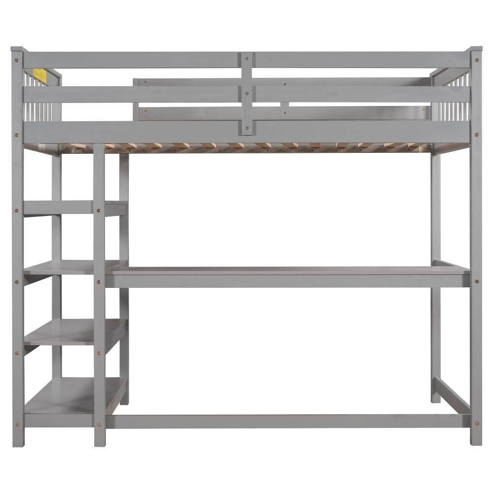 Alt View 6. Loheer - Loheer Twin Loft Bed with Desk and Storage Shelves, Solid Pine Wood Space-Saving Bed Frame, Gray - Gray.
