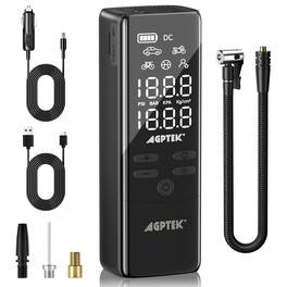 AGPtek - 150PSI & 7500mAh Cordless Car Tire Inflator Portable Air Compressor for Cars, Bikes & Motorcycle Tires - Black