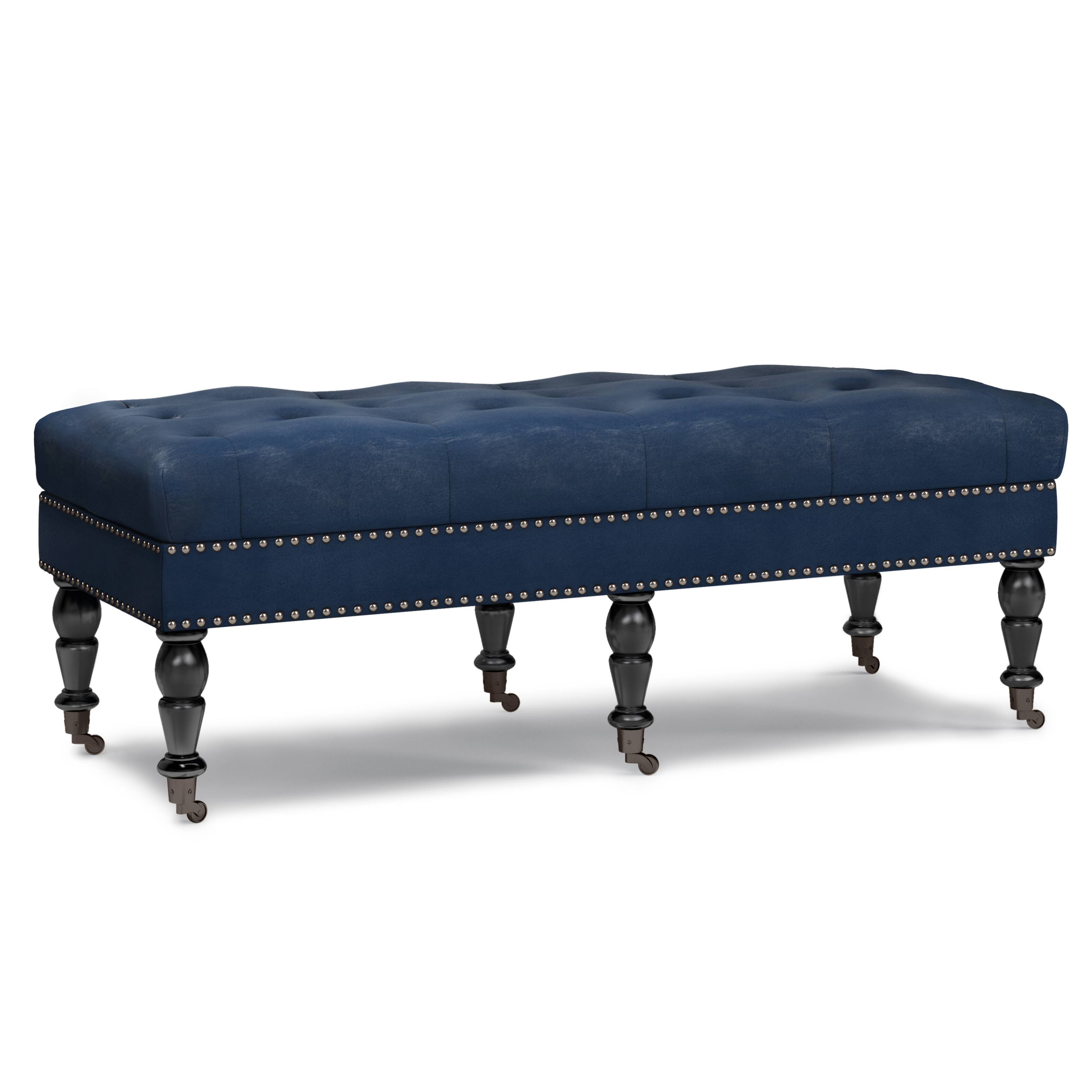 Front Zoom. Simpli Home - Henley Tufted Ottoman Bench - Distressed Dark Blue.