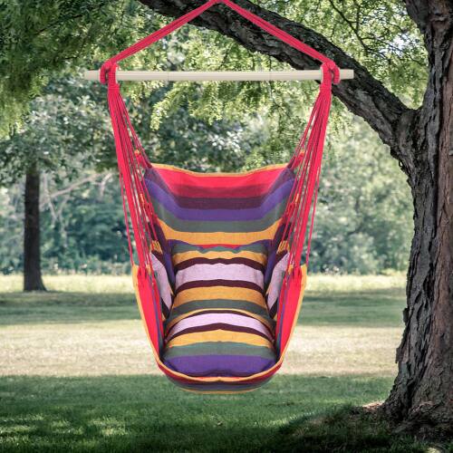 Alt View 6. Winado - Hammock Chair Only with Hanging Rope Swing Seat, Includes 2 Fluffy Pillows for Indoor Outdoor Patio Backyard Hanging - Rainbow Stripes.