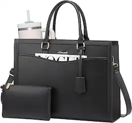 Vulpecula Spade - Laptop Tote Bag for Women, Office Work Bag Briefcase fit for 15.6 inch Laptop, Large Capacity Teacher Bag Handbag - Leather/Black