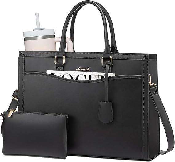 Front. Vulpecula Spade - Laptop Tote Bag for Women, Office Work Bag Briefcase fit for 15.6 inch Laptop, Large Capacity Teacher Bag Handbag - Leather/Black.