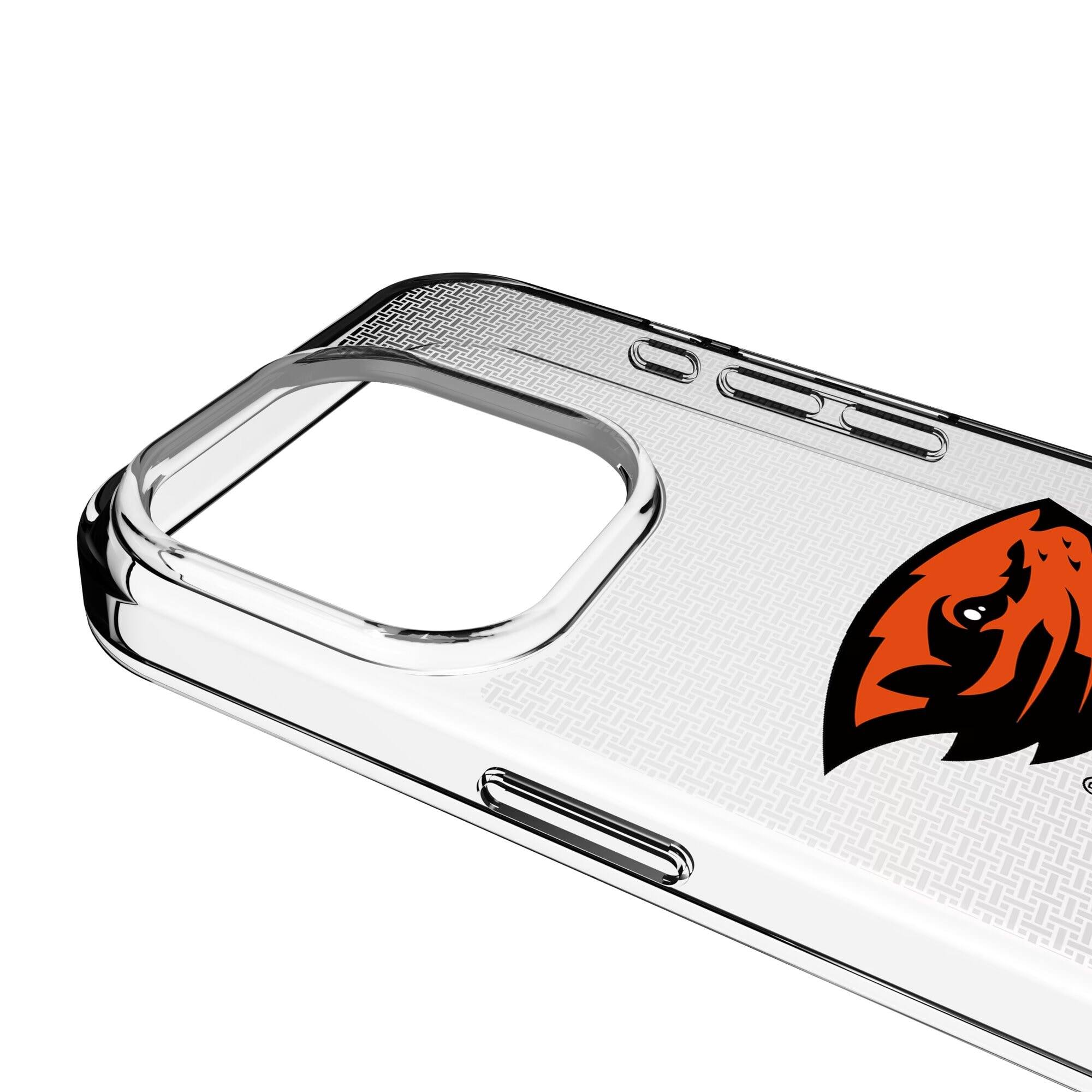 Alt View 2. Keyscaper - Oregon State Beavers Linen Logo iPhone Clear Case - 16e - Multicolor.