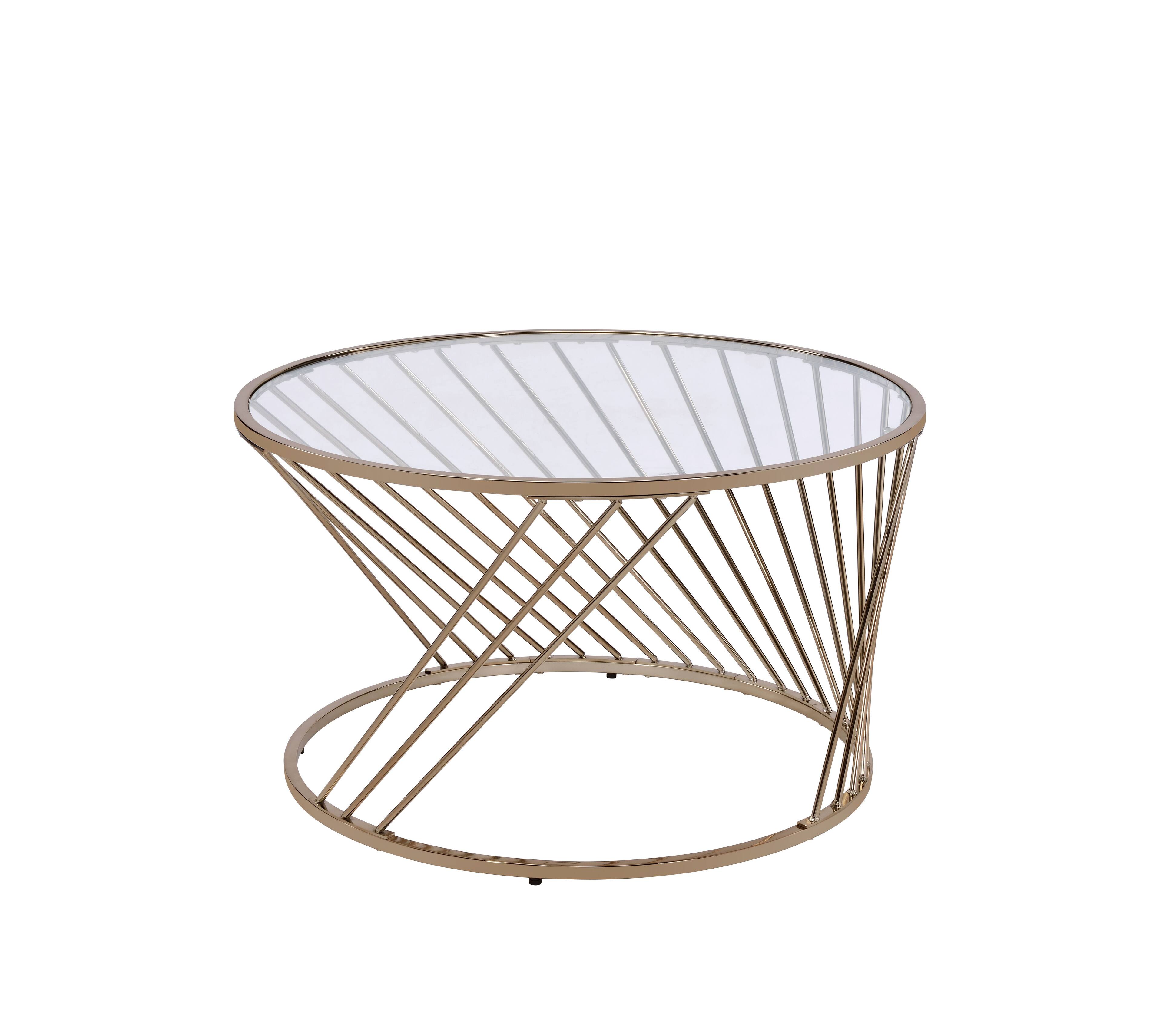 Alt View 1. Manhattan Lane - Contemporary Coffee Table with Twisted Metal Base and Round Glass Top - Gold and Clear.