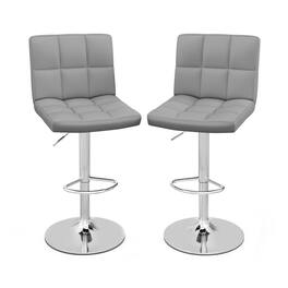 Pefilos - Set of 2 Square Swivel Adjustable Bar Stools with Back and Footrest- Bar Height Stools, Counter Height Bar Stools f - Gray