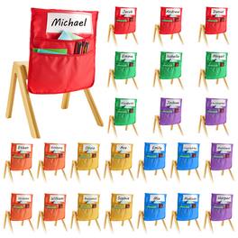 VEVOR - Chair Pockets for Classroom, 24 Pack, 18 x 20 Inches Chairback Buddy Pocket with Name Tag, 6 Bright Colors