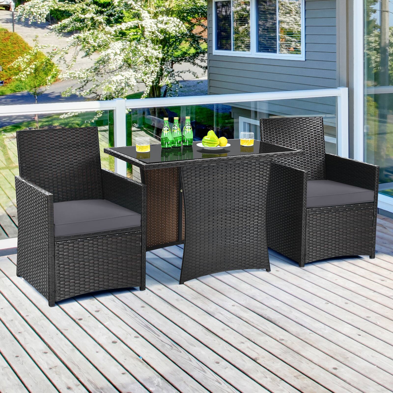 Alt View 1. Costway - Costway 3PCS Patio Rattan Furniture Set Cushion Sofa Armrest Garden Deck - Gray.