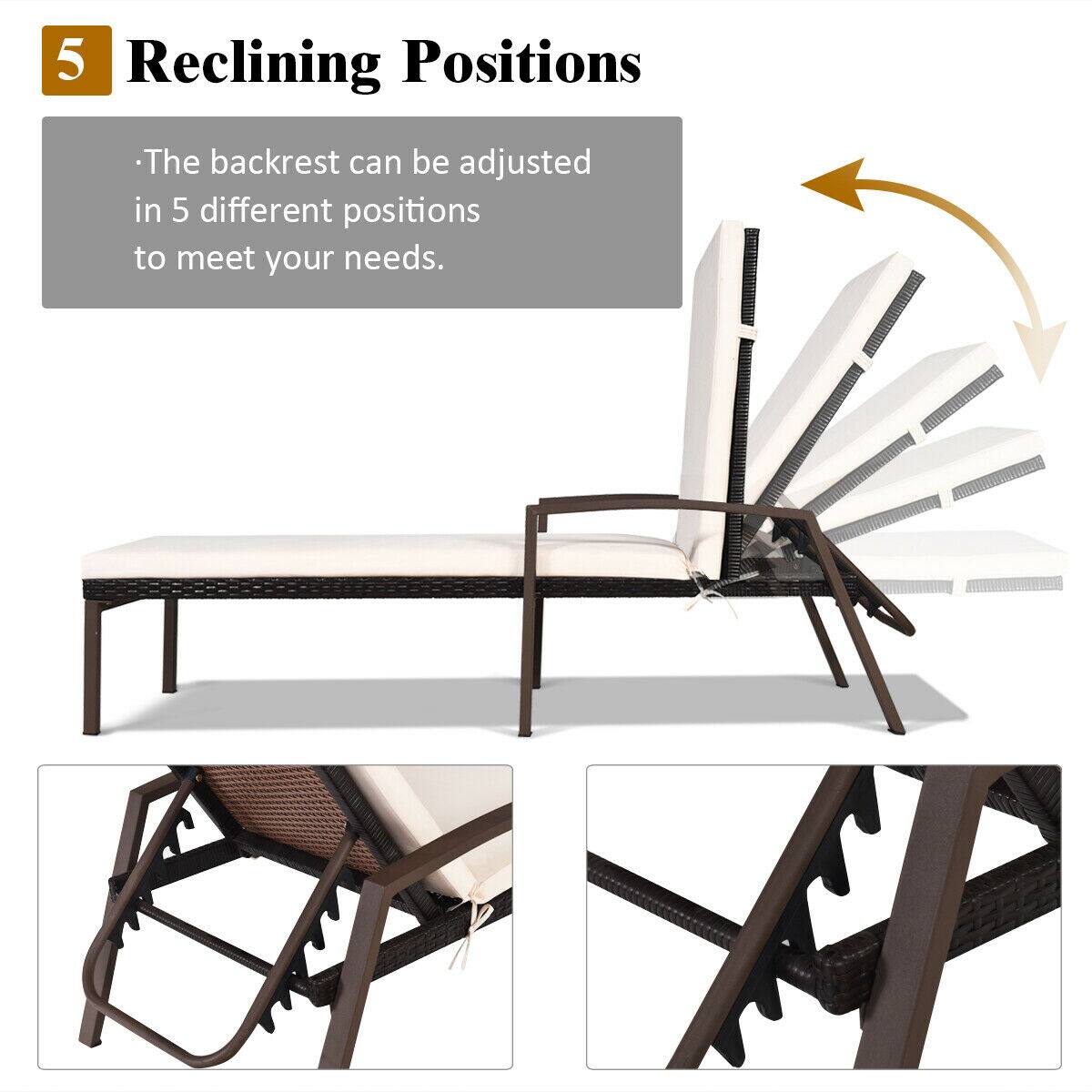 The backrest can be adjusted in 5 different positions to meet your needs.