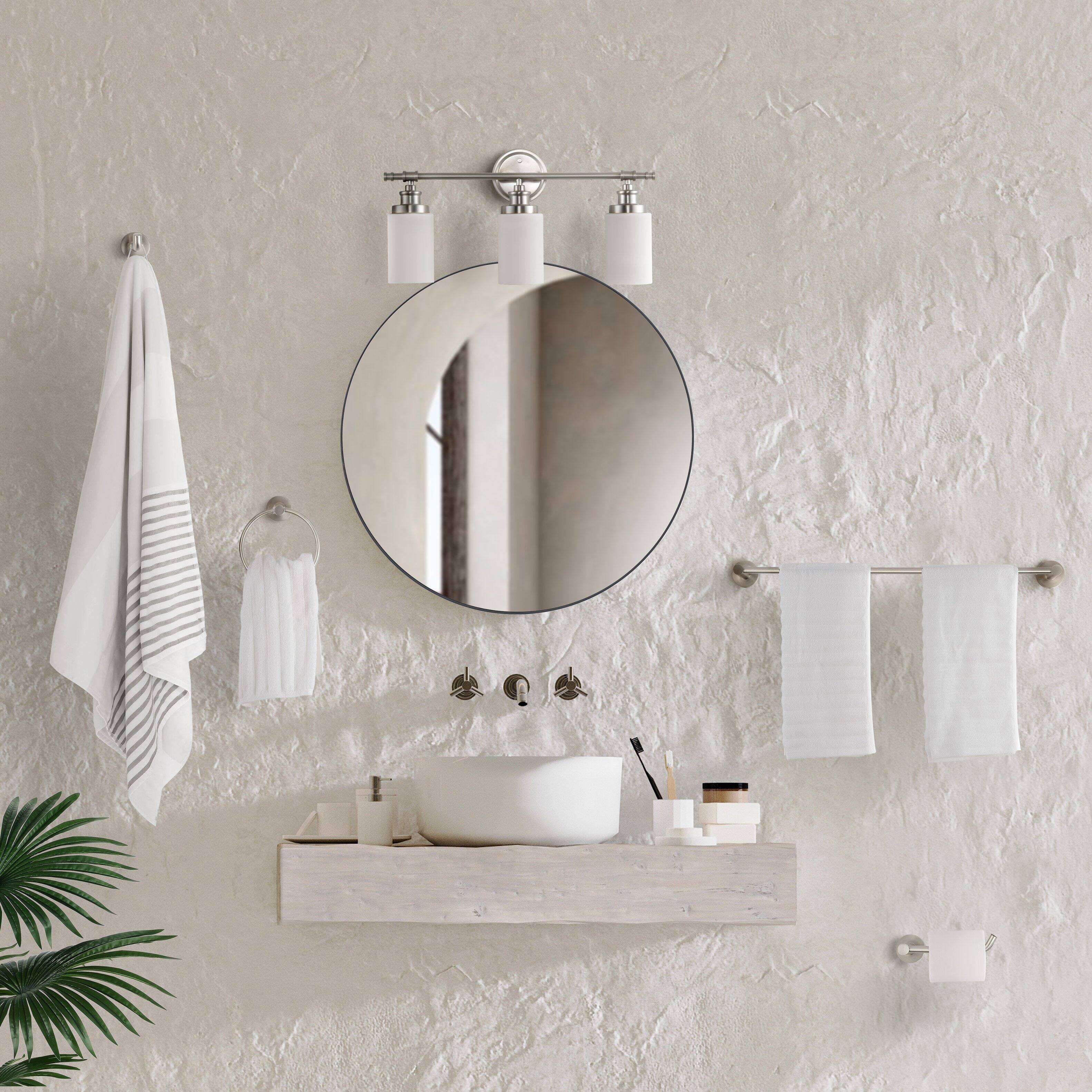 Alt View 8. Jonathan Y - Egan 23.25" 3-Light Vanity Light with Frosted Glass Shades and Bathroom Hardware Accessory Set, Brushed Nickel (5-Piece) - Brushed Nickel.