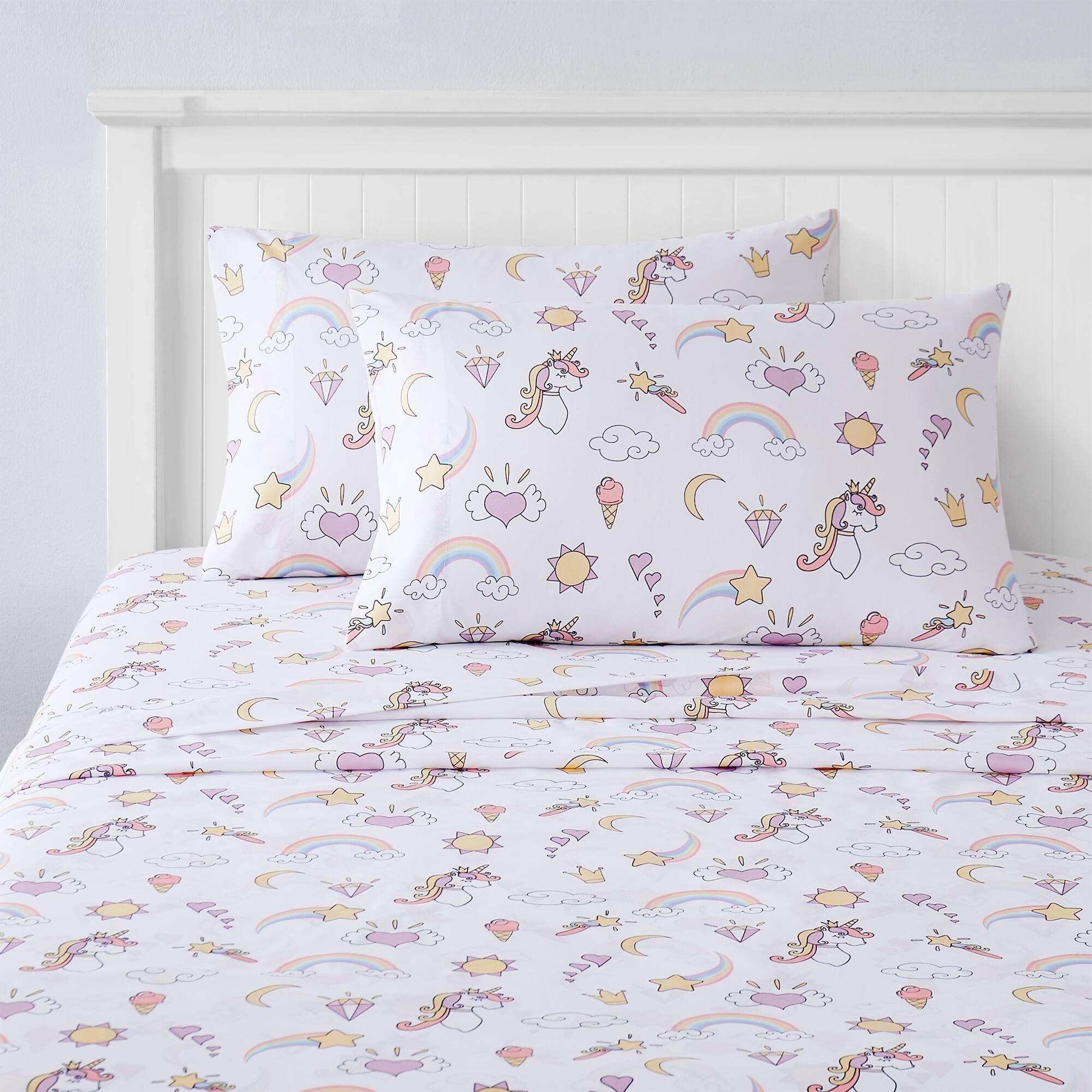 Left. Sweet Home Collection - Kids' Printed Classic & Bright Ultra Soft Microfiber Sheet Sets - Twin XL - Magical Unicorns.