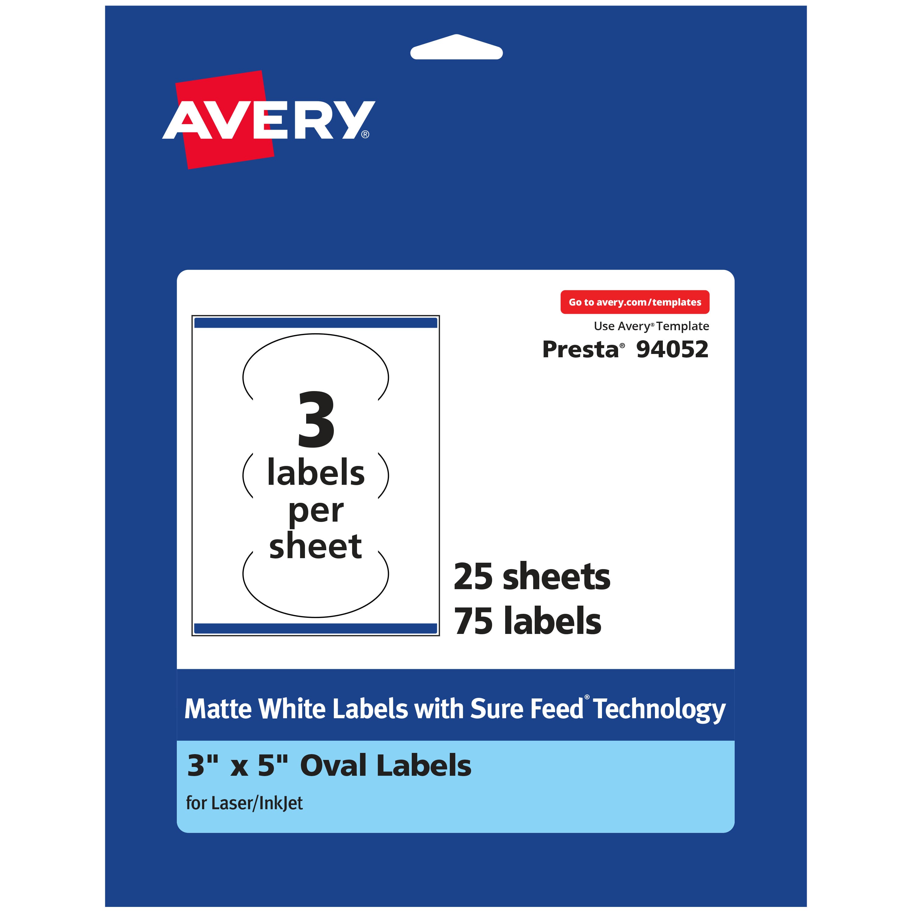 Avery - Matte Oval Labels, 3" x 5", 75 Labels - White