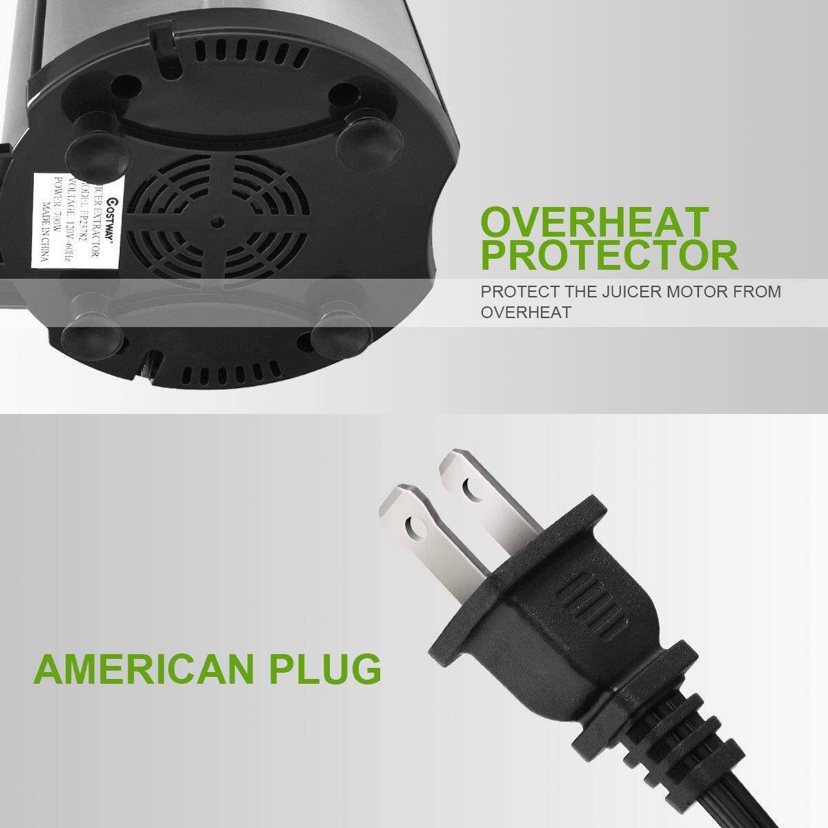 OVERHEAT PROTECTOR: PROTECT THE JUICER MOTOR FROM OVERHEAT
AMERICAN PLUG