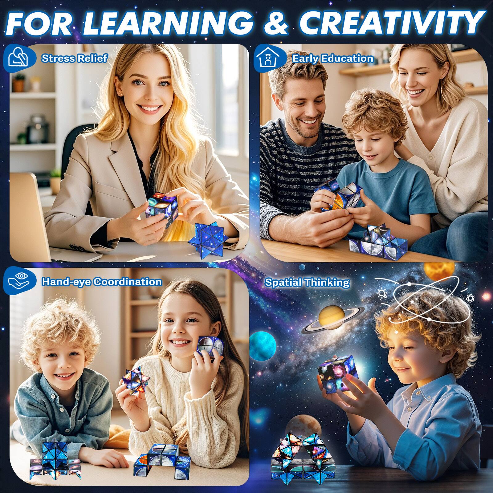 FOR LEARNING & CREATIVITY

- Stress Relief
- Early Education
- Hand-eye Coordination
- Spatial Thinking