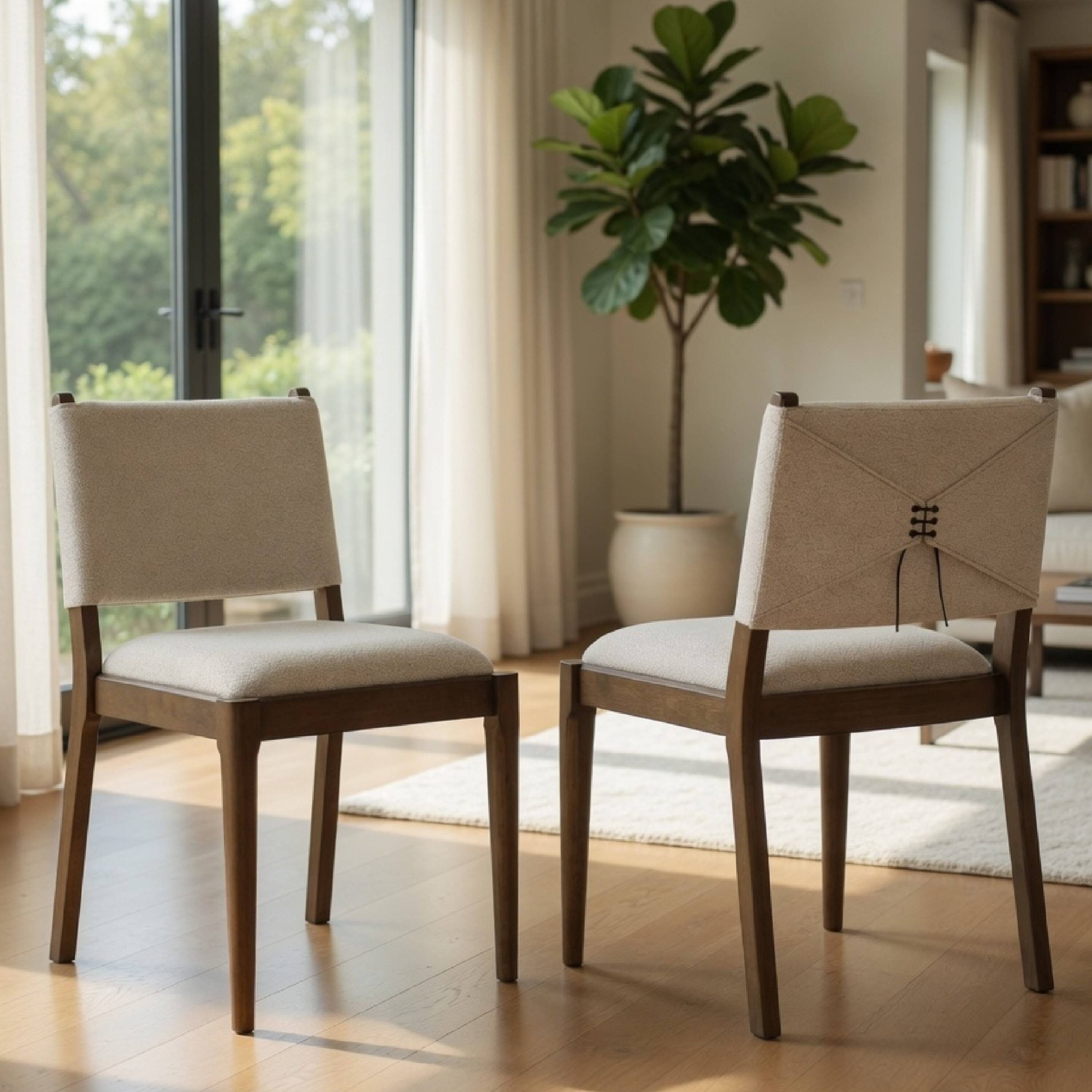 Alt View 5. Manhattan Lane - Clera Upholstered Dining Side Chair, Tie Details, Set of 2, Brown Wood - Brown.